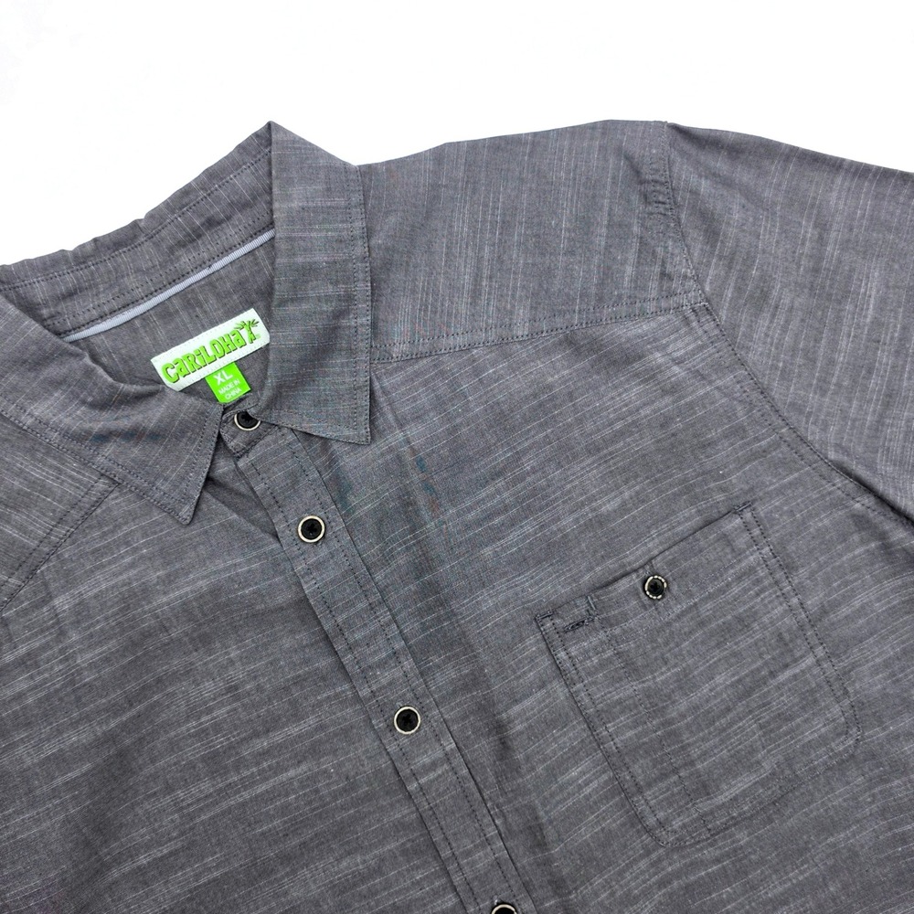 Cariloha Mens XL Gray Bamboo‎ Organic Cotton Short Sleeve Button Down Shirt Slub